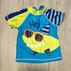 Kids Swim Shirt with Shark Design - Blue and Yellow